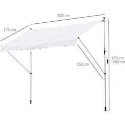 Outsunny Tenda Da Sole A Muro Con Pali Di Supporto Bianca 300x150cm -Giardino di Lusso 28946774 3