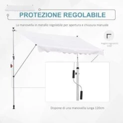 Outsunny Tenda Da Sole A Muro Con Pali Di Supporto Bianca 300x150cm -Giardino di Lusso 28946774 4