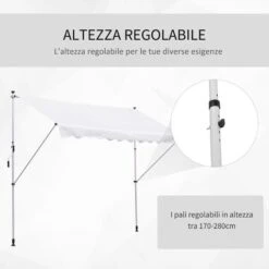 Outsunny Tenda Da Sole A Muro Con Pali Di Supporto Bianca 300x150cm -Giardino di Lusso 28946774 5