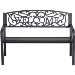 Outsunny Panchina Da Giardino In Metallo Nero Design Vintage