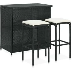 Set Da Bar 3 Pz In Polyrattan Nero VidaXL
