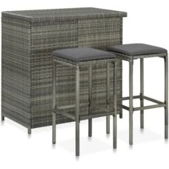 Set Da Bar 3 Pz In Polyrattan Grigio VidaXL