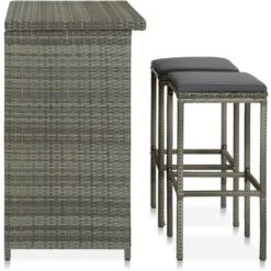Set Da Bar 3 Pz In Polyrattan Grigio VidaXL -Giardino di Lusso 29070373 4