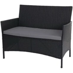 Serie Halden Per L'esterno Divano Sofa 2 Posti Polyrattan Nero Con Cuscino Antracite