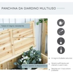 Outsunny Panchina In Legno Da Giardino Contenitore Da Esterno Con Schienale -Giardino di Lusso 29444039 4