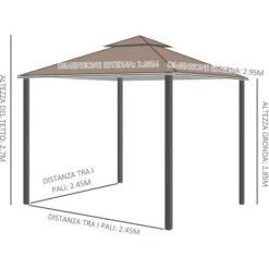 Outsunny Gazebo Da Giardino 3x3m Con Zanzariera, Tetto A 2 Livelli In Poliestere Struttura In Metallo Marrone -Giardino di Lusso 29444136 3