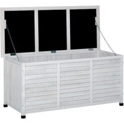 Outsunny Panca Contenitore In Legno Di Abete Cassapanca Da Esterno Bianco