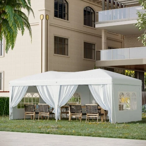 Outsunny Gazebo Pieghevole Da Giardino Con 6 Pannelli Laterali, Bianco, 6x3x2.55m 4 Outsunny Gazebo Pieghevole Da Giardino Con 6 Pannelli Laterali, Bianco, 6x3x2.55m - immagine 2