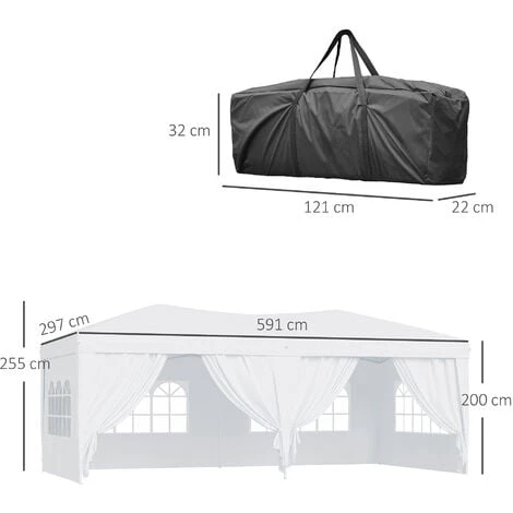Outsunny Gazebo Pieghevole Da Giardino Con 6 Pannelli Laterali, Bianco, 6x3x2.55m 5 Outsunny Gazebo Pieghevole Da Giardino Con 6 Pannelli Laterali, Bianco, 6x3x2.55m - immagine 3