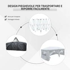 Outsunny Gazebo Pieghevole Da Giardino Con 6 Pannelli Laterali, Bianco, 6x3x2.55m 10 Outsunny Gazebo Pieghevole Da Giardino Con 6 Pannelli Laterali, Bianco, 6x3x2.55m -Giardino di Lusso 29807977 4