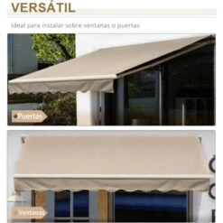 Outsunny Tenda Da Sole A Braccio Avvolgibile Manuale In Poliestere Impermeabile, Beige, 4x2.5m -Giardino di Lusso 29807985 5