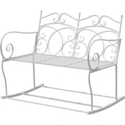 Outsunny Panchina A Dondolo Da Giardino Stile Shabby In Ferro, Bianco, 102x74.5x78cm