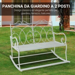 Outsunny Panchina A Dondolo Da Giardino Stile Shabby In Ferro, Bianco, 102x74.5x78cm -Giardino di Lusso 29808525 5
