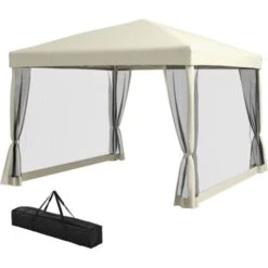 Outsunny Gazebo Impermeabile Con Pareti Rimovibili Struttura In Acciaio E Copertura Oxford, Crema, 3x3m