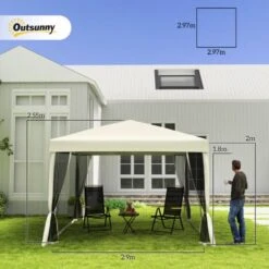 Outsunny Gazebo Impermeabile Con Pareti Rimovibili Struttura In Acciaio E Copertura Oxford, Crema, 3x3m -Giardino di Lusso 29808553 3
