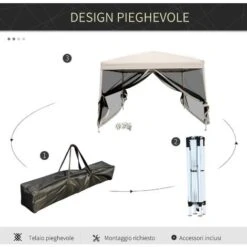 Outsunny Gazebo Impermeabile Con Pareti Rimovibili Struttura In Acciaio E Copertura Oxford, Crema, 3x3m -Giardino di Lusso 29808553 4