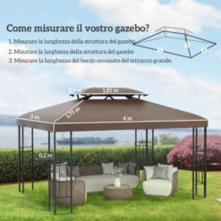 Outsunny Tetto Sostitutivo Per Gazebo, Caffè, 3x4m -Giardino di Lusso 29808697 3