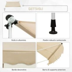Outsunny Tenda Da Sole Avvolgibile Autoportante Beige 300×150cm -Giardino di Lusso 29808716 5