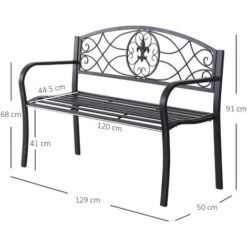 Outsunny Panchina Da Giardino In Ferro Battuto Nero -Giardino di Lusso 29808720 3