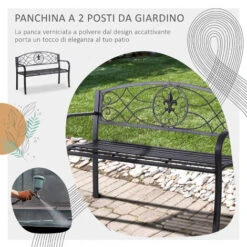 Outsunny Panchina Da Giardino In Ferro Battuto Nero -Giardino di Lusso 29808720 4