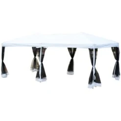Outsunny Gazebo Impermeabile Pieghevole Con Zanzariera, Crema, 3x6m