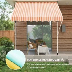 Outsunny Tenda Da Sole A Muro Con Pali Di Supporto, Bianco E Giallo, 300x150cm -Giardino di Lusso 29808731 4