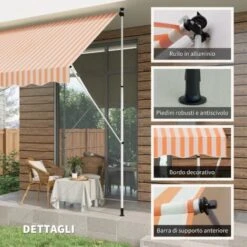 Outsunny Tenda Da Sole A Muro Con Pali Di Supporto, Bianco E Giallo, 300x150cm -Giardino di Lusso 29808731 5