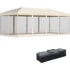 Outsunny Gazebo Pieghevole In Acciaio Con Zanzariere Impermeabili In Polietilene, Beige, 3x6m