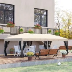 Outsunny Gazebo Pieghevole In Acciaio Con Zanzariere Impermeabili In Polietilene, Beige, 3x6m -Giardino di Lusso 29808842 2