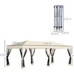 Outsunny Gazebo Pieghevole In Acciaio Con Zanzariere Impermeabili In Polietilene, Beige, 3x6m -Giardino di Lusso 29808842 3