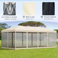 Outsunny Gazebo Pieghevole In Acciaio Con Zanzariere Impermeabili In Polietilene, Beige, 3x6m -Giardino di Lusso 29808842 4