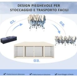 Outsunny Gazebo Pieghevole In Acciaio Con Zanzariere Impermeabili In Polietilene, Beige, 3x6m -Giardino di Lusso 29808842 5
