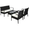 Outsunny Set Mobili In PE Rattan Da Esterno Con Tavolino, 2 Poltrone E Divano Con Cuscini, Nero -Giardino di Lusso 29808855 1