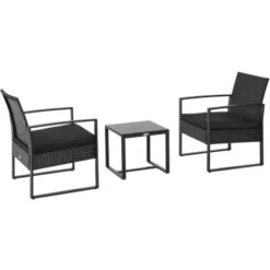 Outsunny Set Mobili In Rattan Da Esterno Tavolino Con 2 Sedie Con Cuscini, Nero
