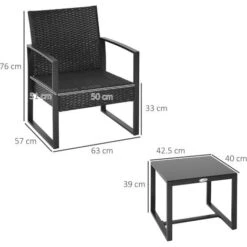 Outsunny Set Mobili In Rattan Da Esterno Tavolino Con 2 Sedie Con Cuscini, Nero -Giardino di Lusso 29809004 3