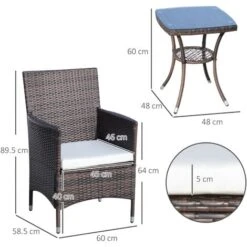 Outsunny Set Poltroncine Da Giardino In Rattan Con Tavolino, Marrone -Giardino di Lusso 29809141 3