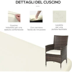Outsunny Set Poltroncine Da Giardino In Rattan Con Tavolino, Marrone -Giardino di Lusso 29809141 5