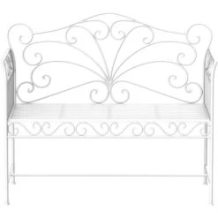 Outsunny Panchina Biposto Da Giardino Stile Romantico In Ferro, Bianco, 109.5x51x95.5cm