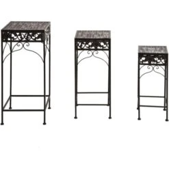 Outsunny Set Di 3 Pezzi Sgabelli Supporto Per Piante Classico In Ferro, Nero