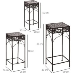 Outsunny Set Di 3 Pezzi Sgabelli Supporto Per Piante Classico In Ferro, Nero -Giardino di Lusso 29809662 3