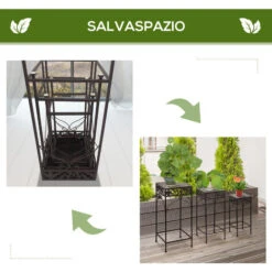 Outsunny Set Di 3 Pezzi Sgabelli Supporto Per Piante Classico In Ferro, Nero -Giardino di Lusso 29809662 5