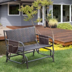 Outsunny Panchina A Dondolo Da Giardino 2 Posti In Rattan Con Tasche Laterali -Giardino di Lusso 29907706 2