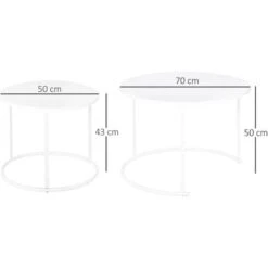 Outsunny Set 2 Tavolini Da Salotto E Giardino Sovrapponibili In Ferro, Bianco -Giardino di Lusso 29967946 3