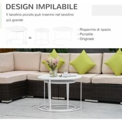 Outsunny Set 2 Tavolini Da Salotto E Giardino Sovrapponibili In Ferro, Bianco -Giardino di Lusso 29967946 4