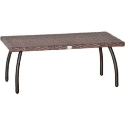 Outsunny Tavolino In Rattan Sintetico Da Esterno, Giardino, Terrazzo Impermeabile Marrone 90x50x35cm