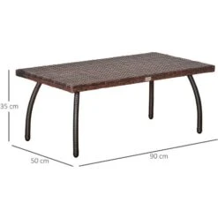 Outsunny Tavolino In Rattan Sintetico Da Esterno, Giardino, Terrazzo Impermeabile Marrone 90x50x35cm -Giardino di Lusso 30503199 3
