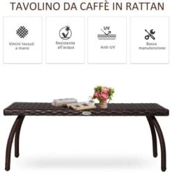 Outsunny Tavolino In Rattan Sintetico Da Esterno, Giardino, Terrazzo Impermeabile Marrone 90x50x35cm -Giardino di Lusso 30503199 4
