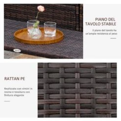 Outsunny Tavolino In Rattan Sintetico Da Esterno, Giardino, Terrazzo Impermeabile Marrone 90x50x35cm -Giardino di Lusso 30503199 5