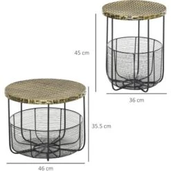 Outsunny Set Di 2 Tavolini Da Giardino In Metallo Con Ceste, Arredamento Da Esterno Stile Industriale Nero -Giardino di Lusso 30503479 3