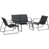 Outsunny Set Tavolino Con Panchina E 2 Sedie Da Giardino, Arredamento Da Esterno In Metallo E Textilene, Nero -Giardino di Lusso 30531124 1